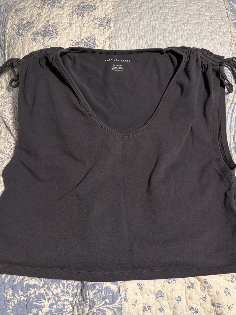 American Eagle Outfitters Black Drawstring Shoulder Tank